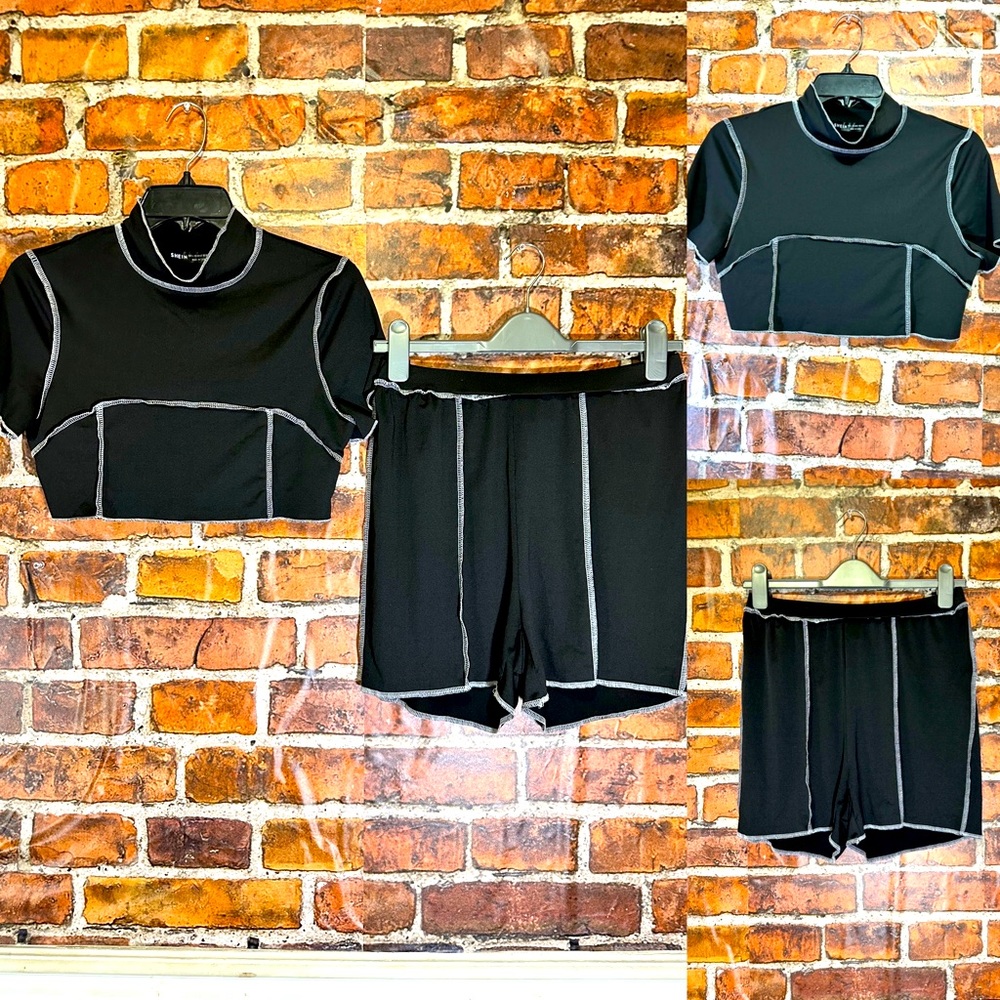 Fashion, nova size, small, two-piece, activewear, color, black, and white